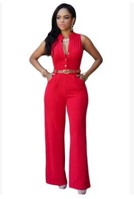 Women v-neck wide leg pants rompers