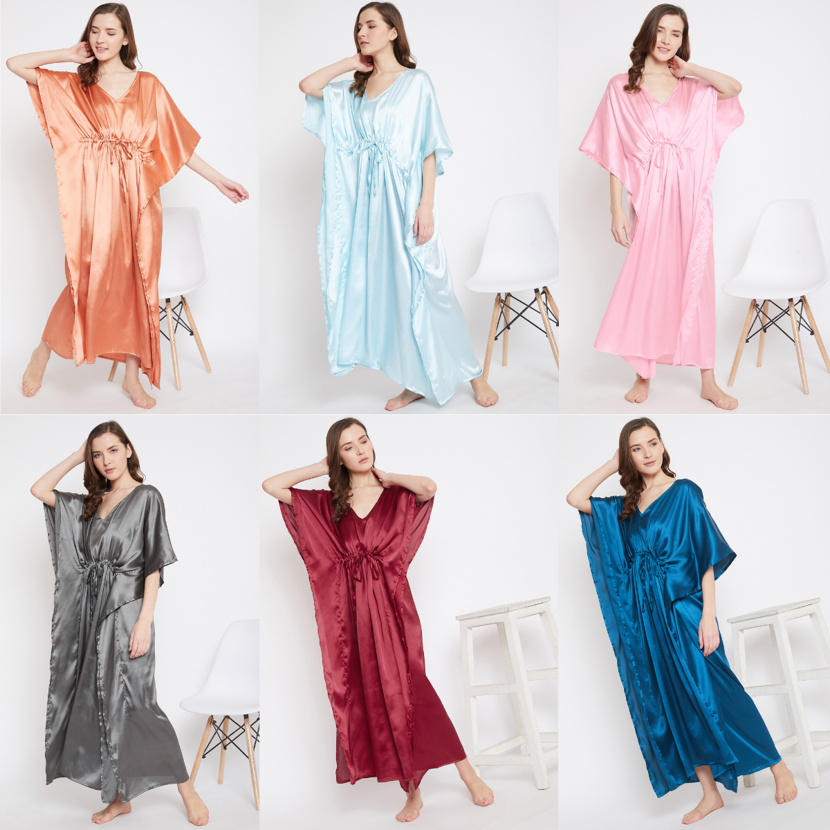 Women Kaftan Satin Kimono Sleeve Evening Gown