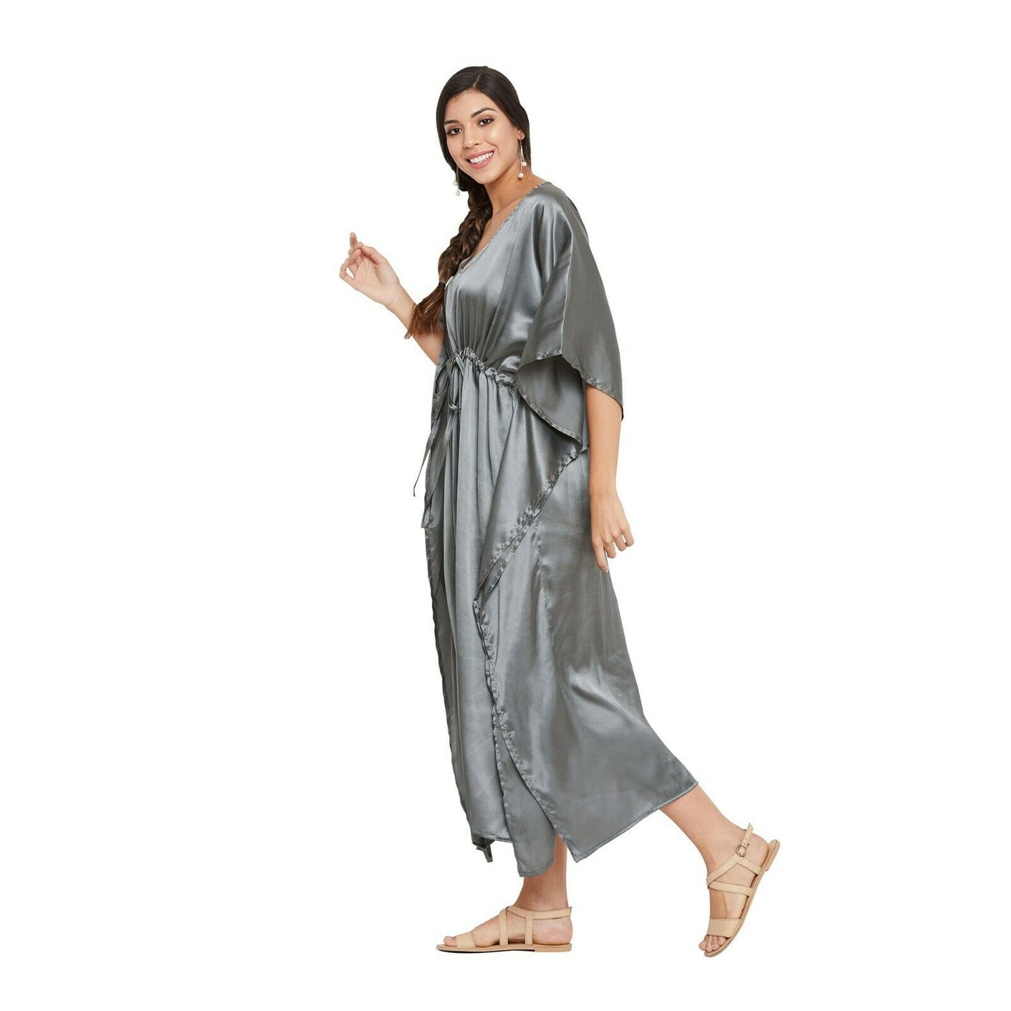 Women Kaftan Satin Kimono Sleeve Evening Gown