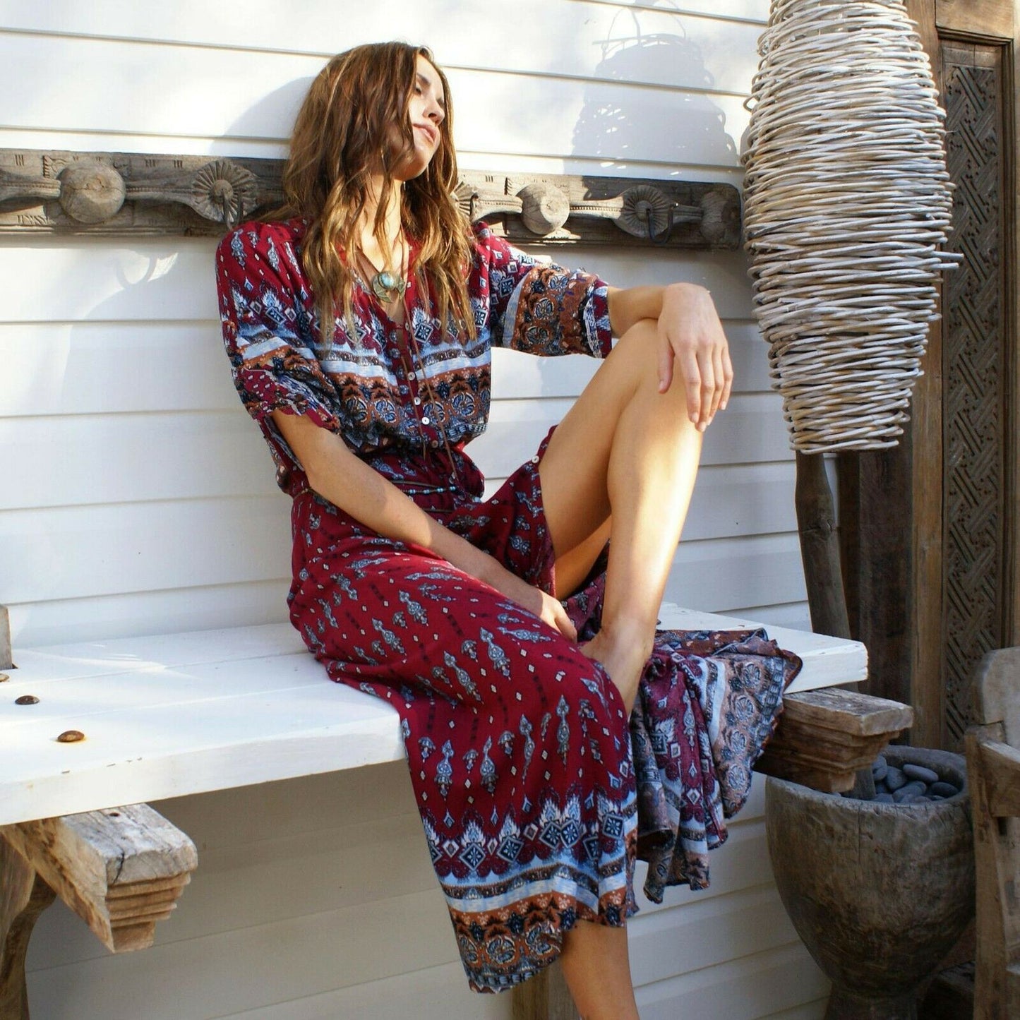 Women's Maxi Boho Floral Summer Beach Long Dress