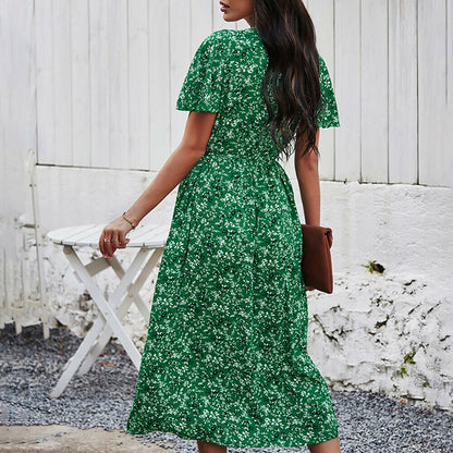 Casual Short Sleeve Split Maxi Dress