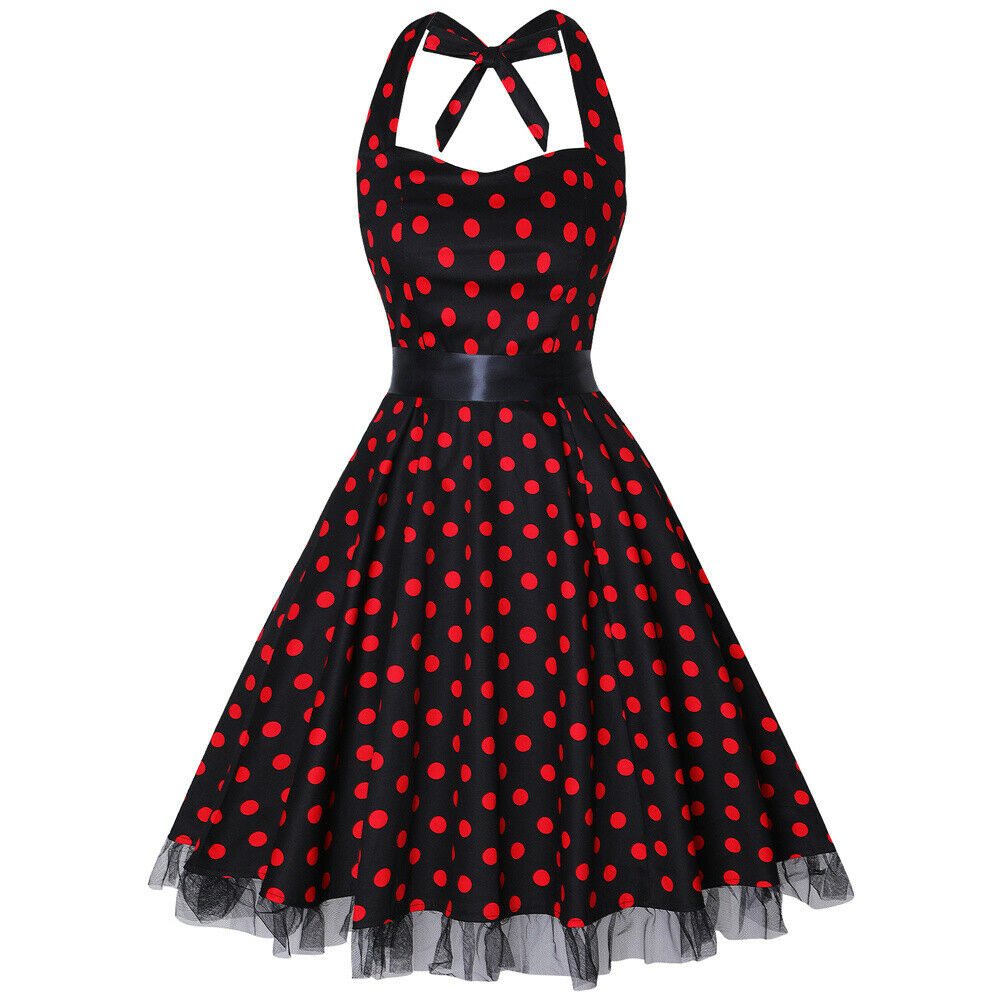 Women Vintage Halter 1950’s Rockabilly Pinup Dresses