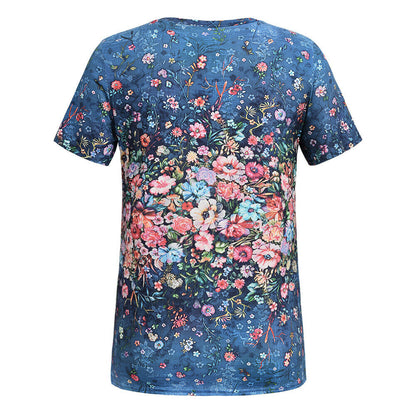 Floral Print V-Neck Short Sleeve T-Shirt