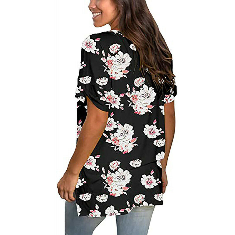 Short Sleeve V Neck Floral T Shirt