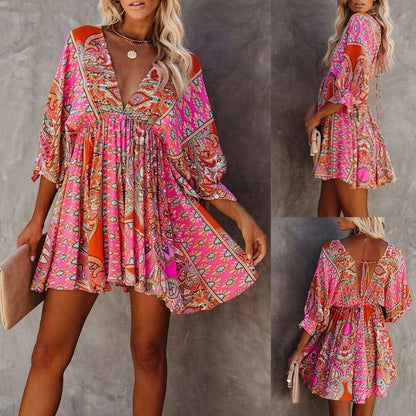 Boho V-neck Mini Dress