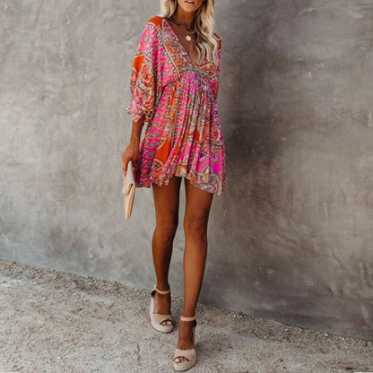 Boho V-neck Mini Dress