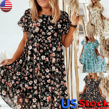 Ladies Short Sleeve Loose Holiday Sundress