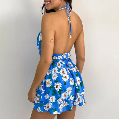 Womens Sleeveless Floral Boho Mini Dress