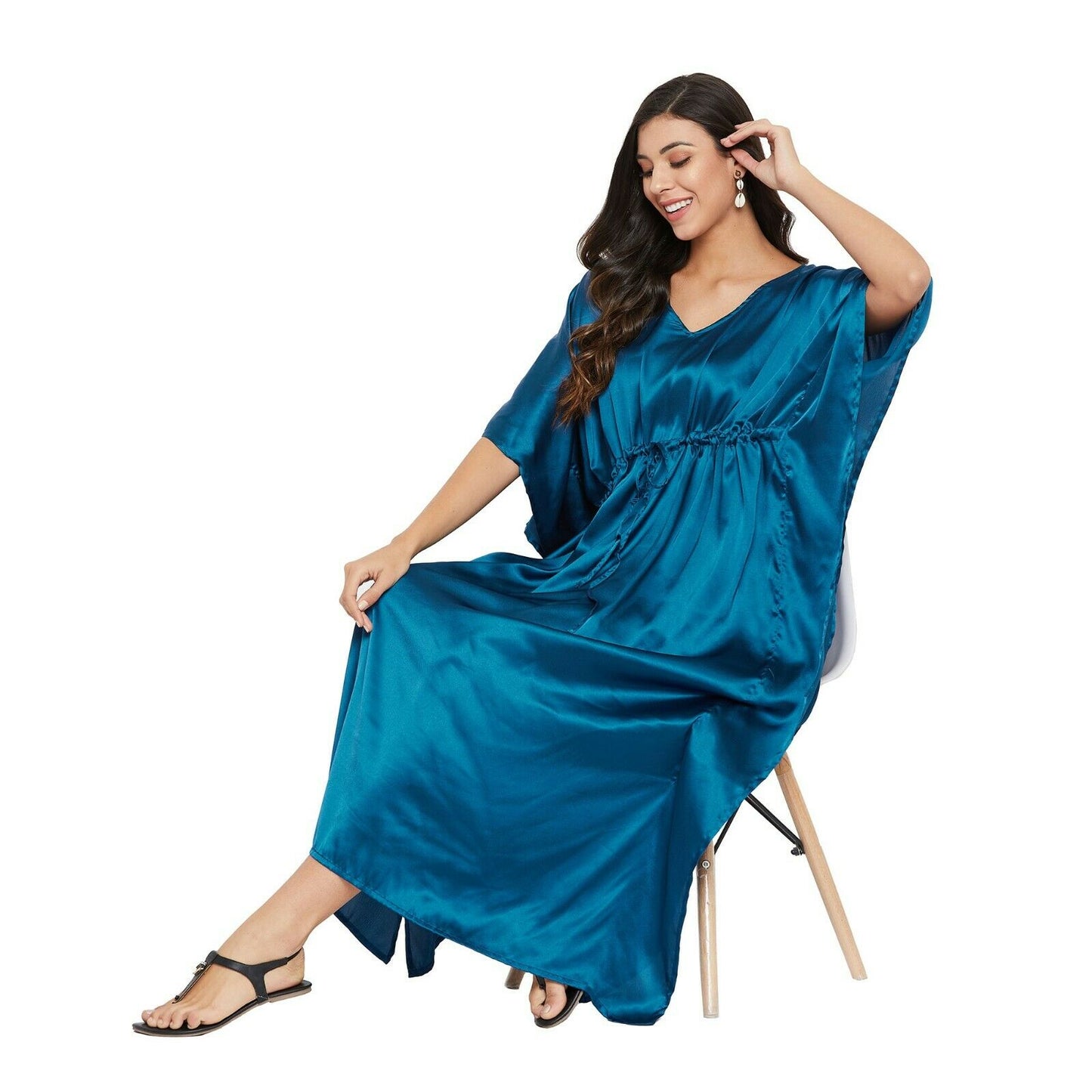 Women Kaftan Satin Kimono Sleeve Evening Gown