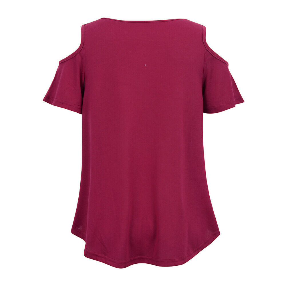 Plus Size Women Summer Cold Shoulder Tops