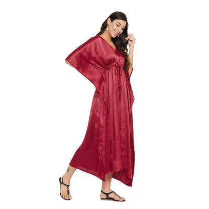 Women Kaftan Satin Kimono Sleeve Evening Gown