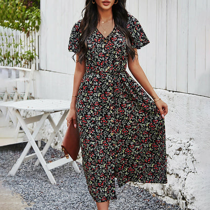 Casual Short Sleeve Split Maxi Dress