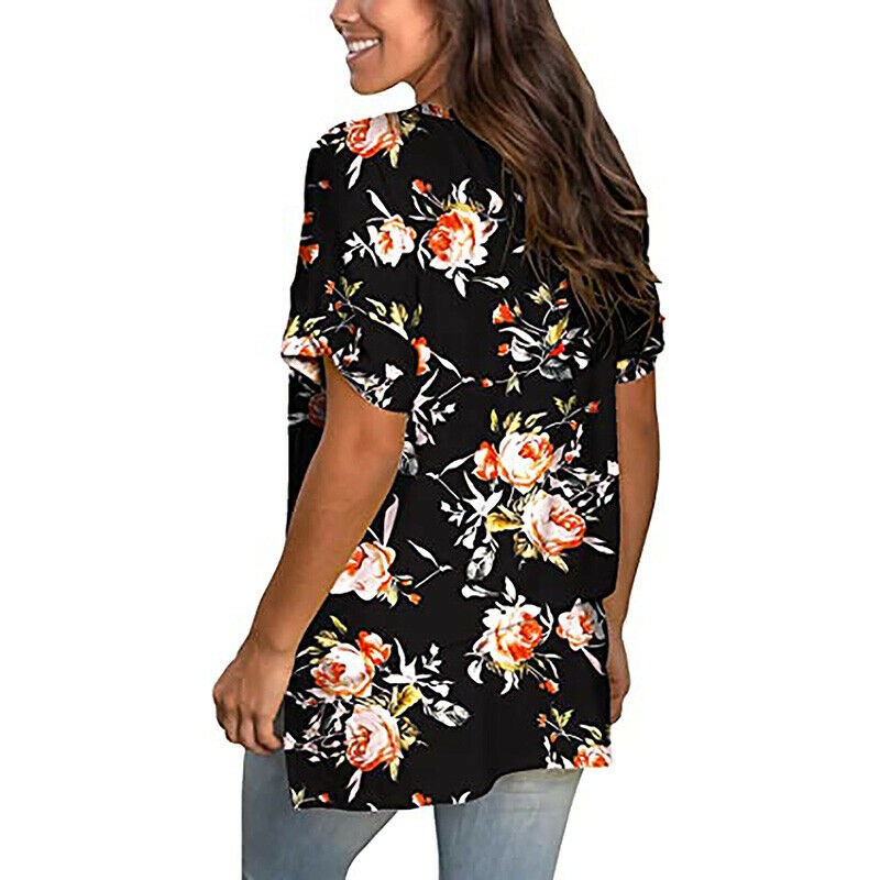 Short Sleeve V Neck Floral T Shirt