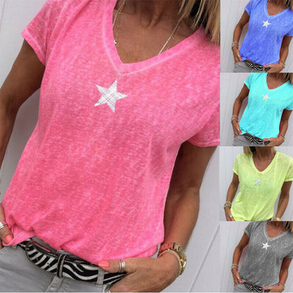 Solid V-Neck Short Sleeves Tops