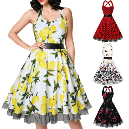 Women Vintage Halter 1950’s Rockabilly Pinup Dresses