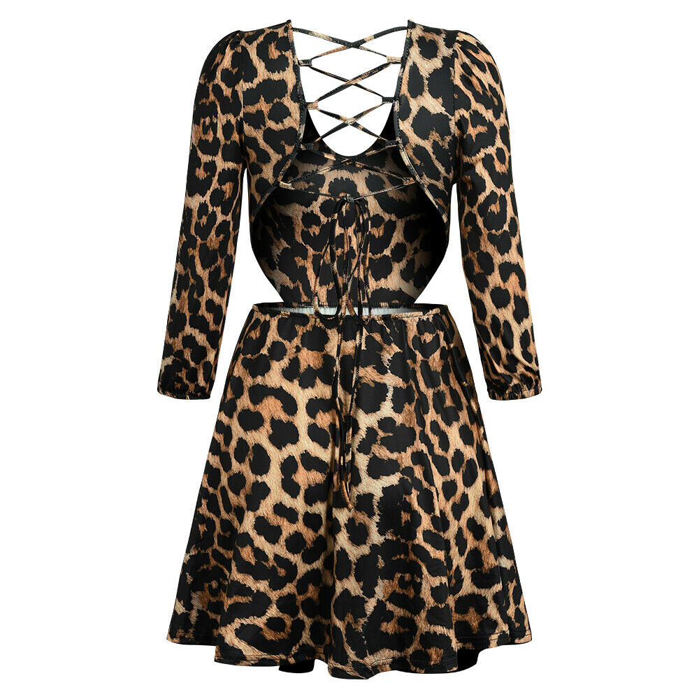 Leopard Print V Neck Mini Dress