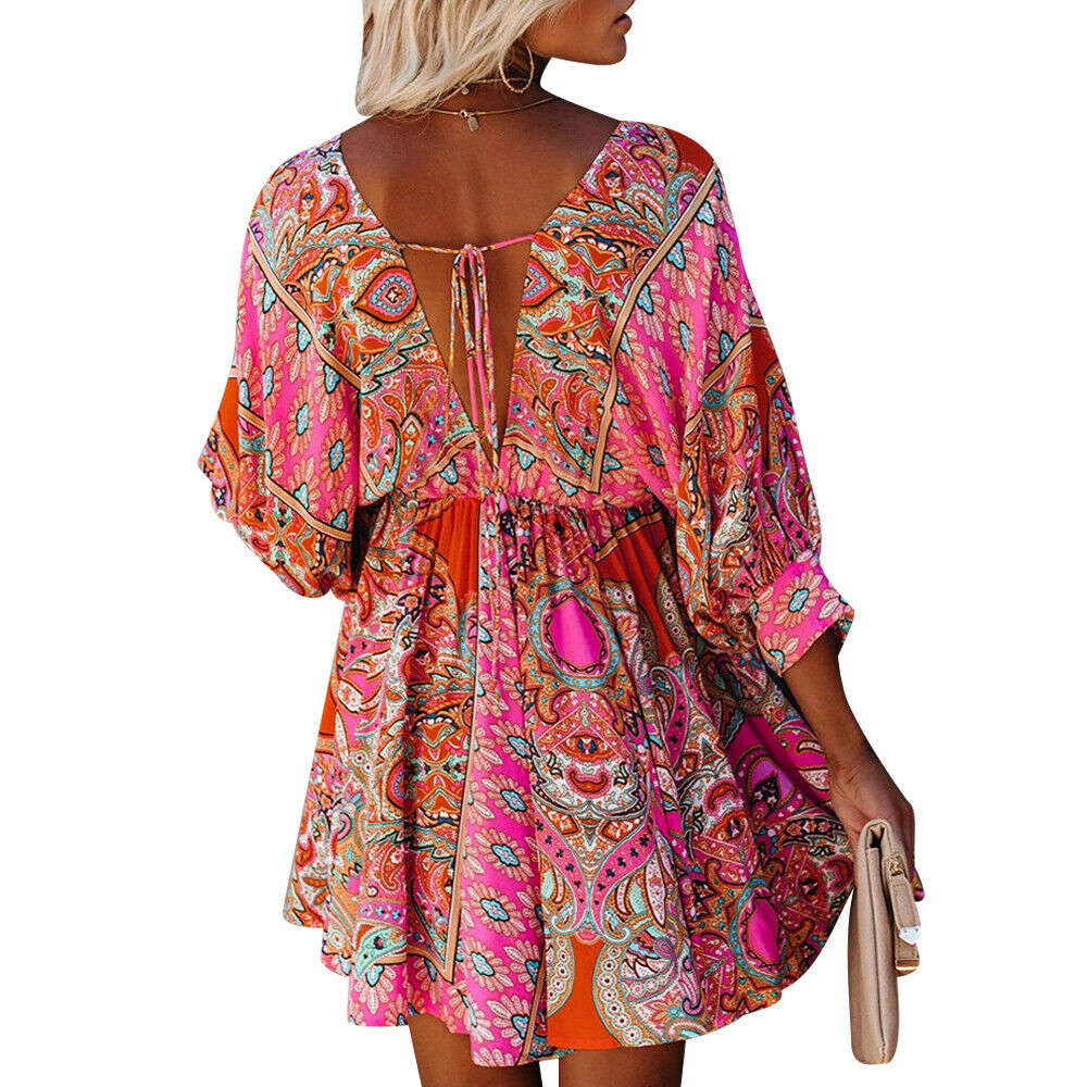 Boho V-neck Mini Dress