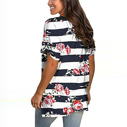 Short Sleeve V Neck Floral T Shirt