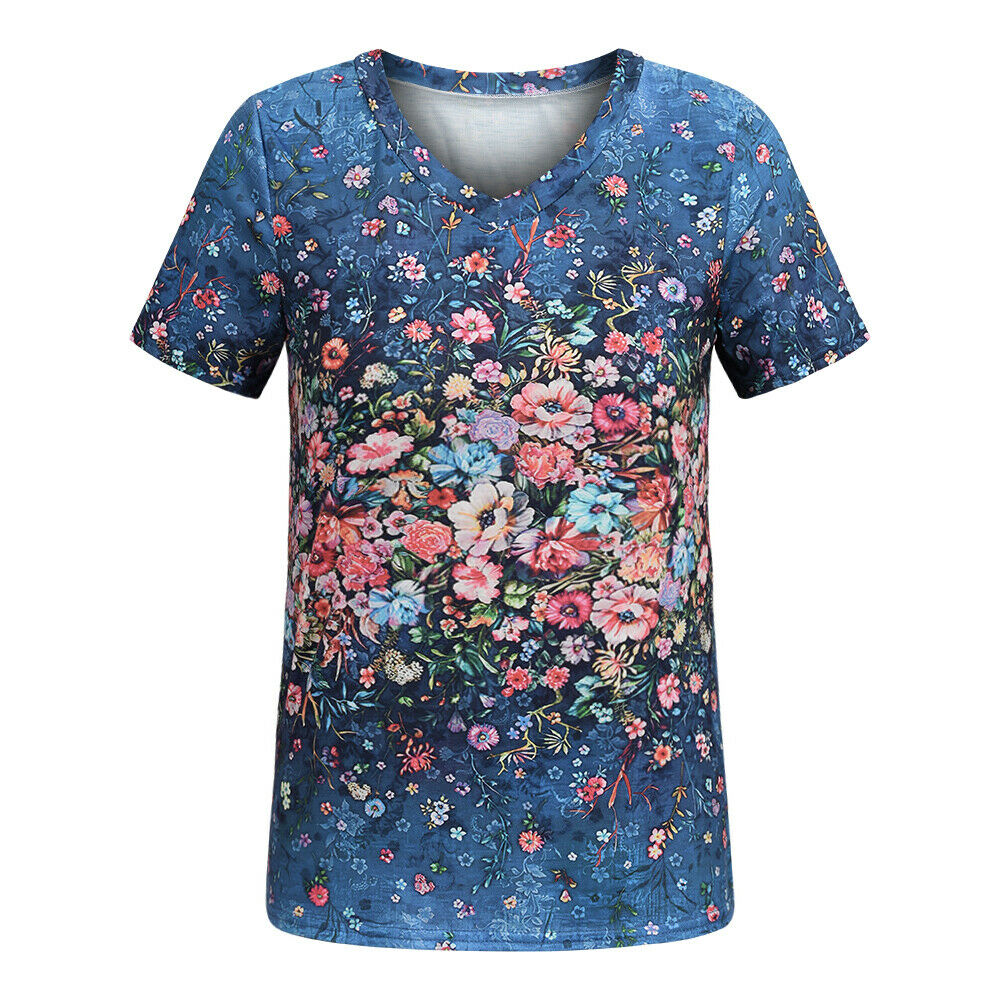 Floral Print V-Neck Short Sleeve T-Shirt