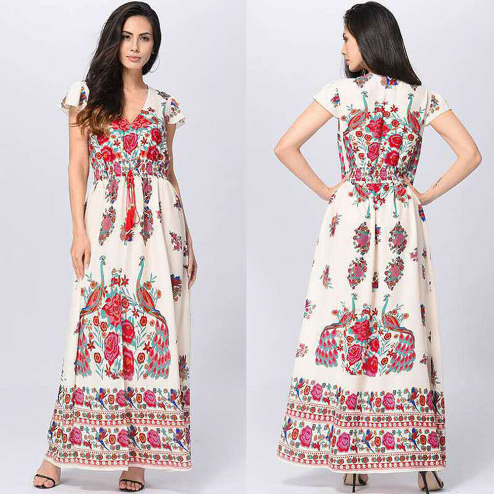 Women's Maxi Boho Floral Summer Beach Long Dress