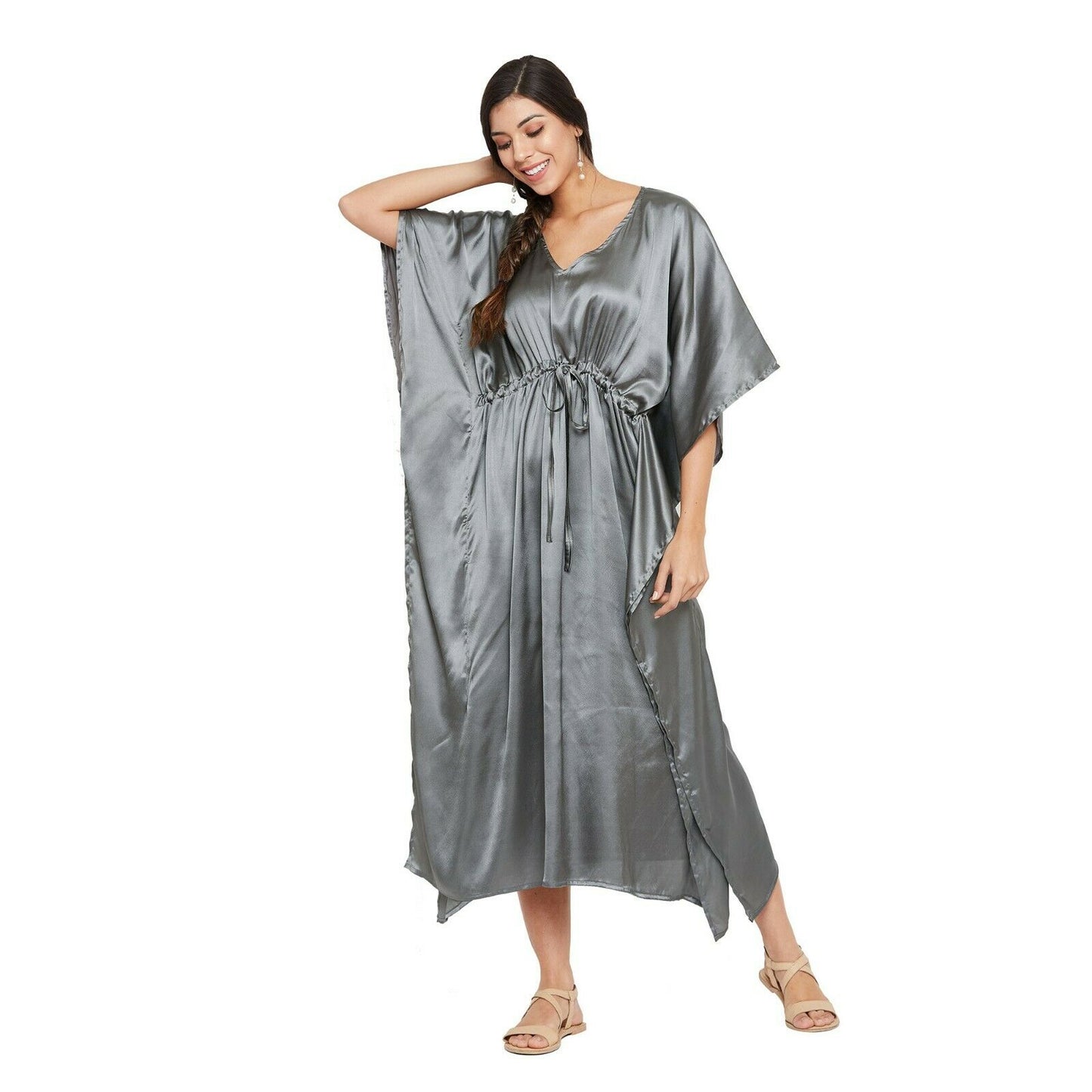 Women Kaftan Satin Kimono Sleeve Evening Gown