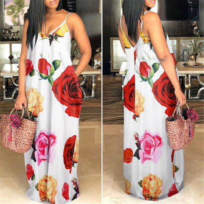 Casual Floral Pocket Loose Party Maxi Dress