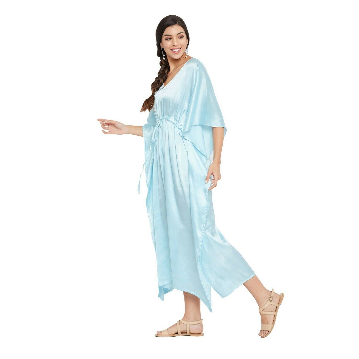 Women Kaftan Satin Kimono Sleeve Evening Gown