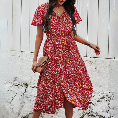 Casual Short Sleeve Split Maxi Dress