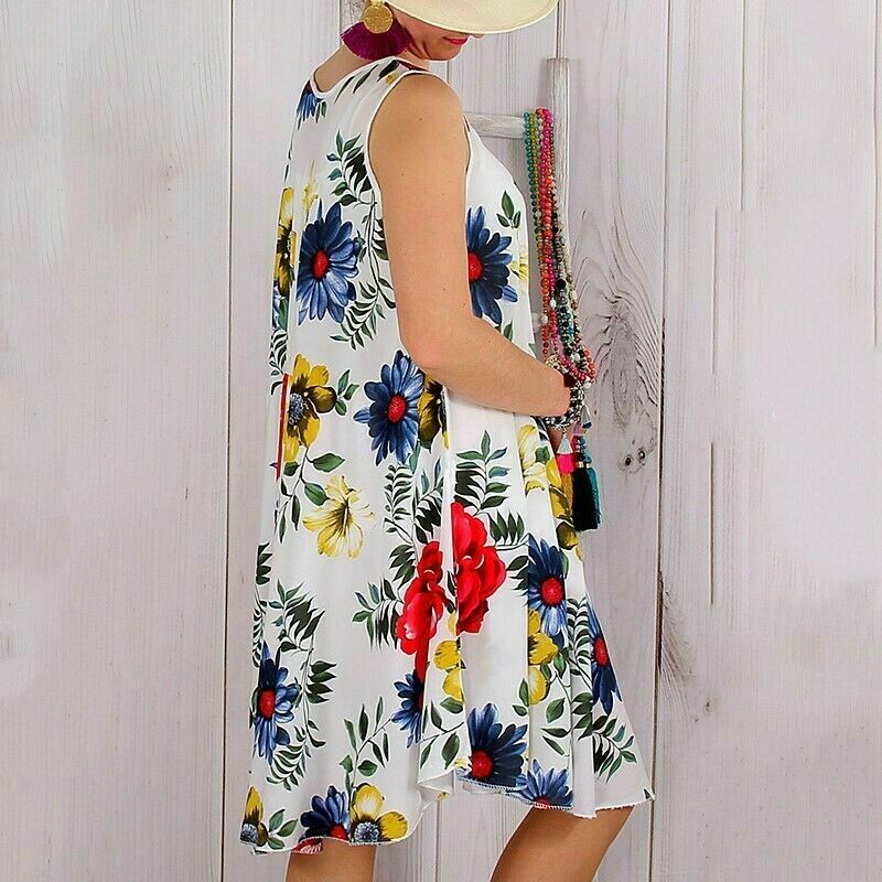 Casual A-Line Sleeveless Floral T Shirt