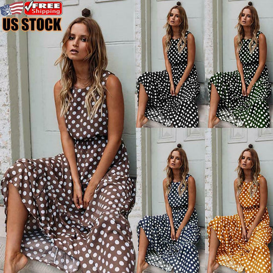 Summer Polka Dot Maxi Dress