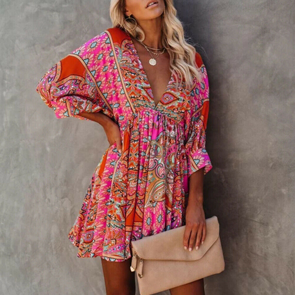 Boho V-neck Mini Dress