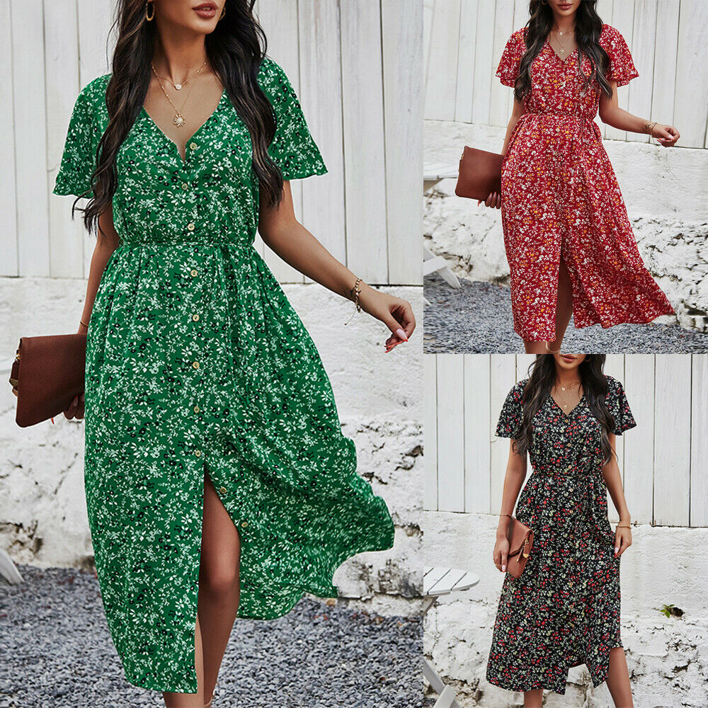 Casual Short Sleeve Split Maxi Dress