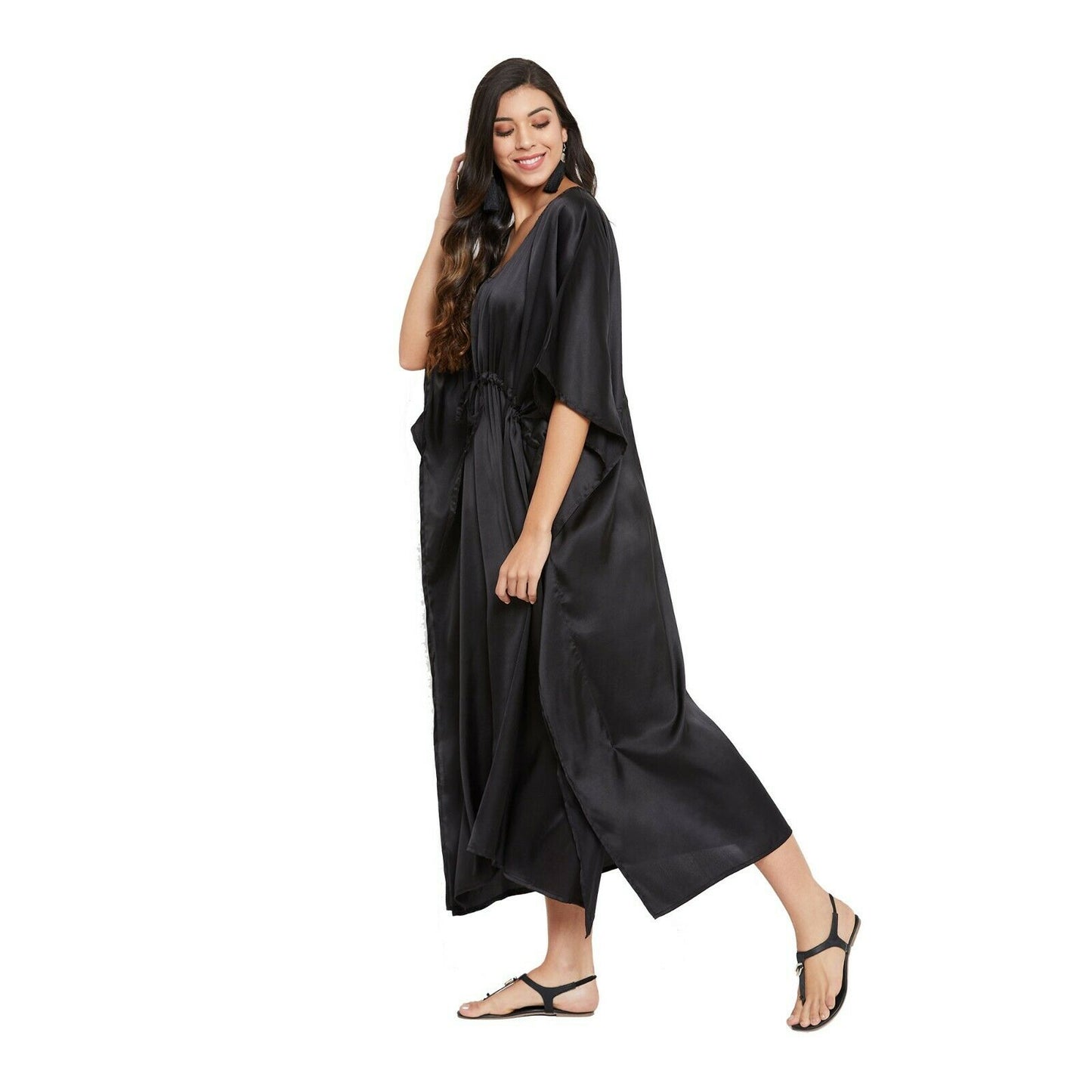 Women Kaftan Satin Kimono Sleeve Evening Gown