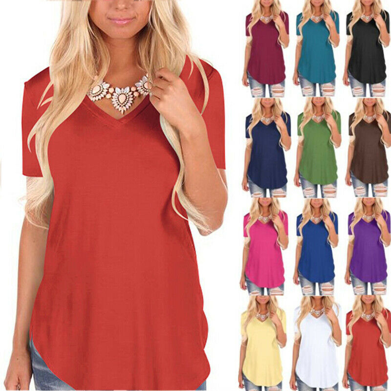 Short Sleeve V Neck Solid Blouse