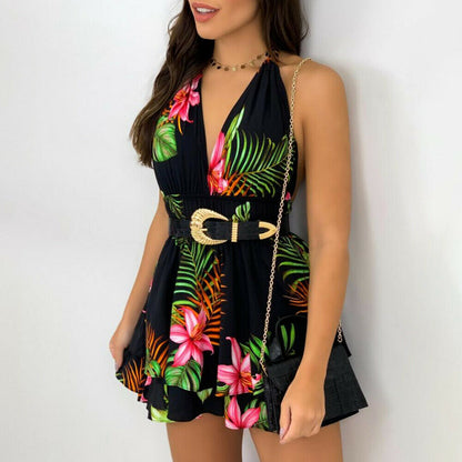 Womens Sleeveless Floral Boho Mini Dress