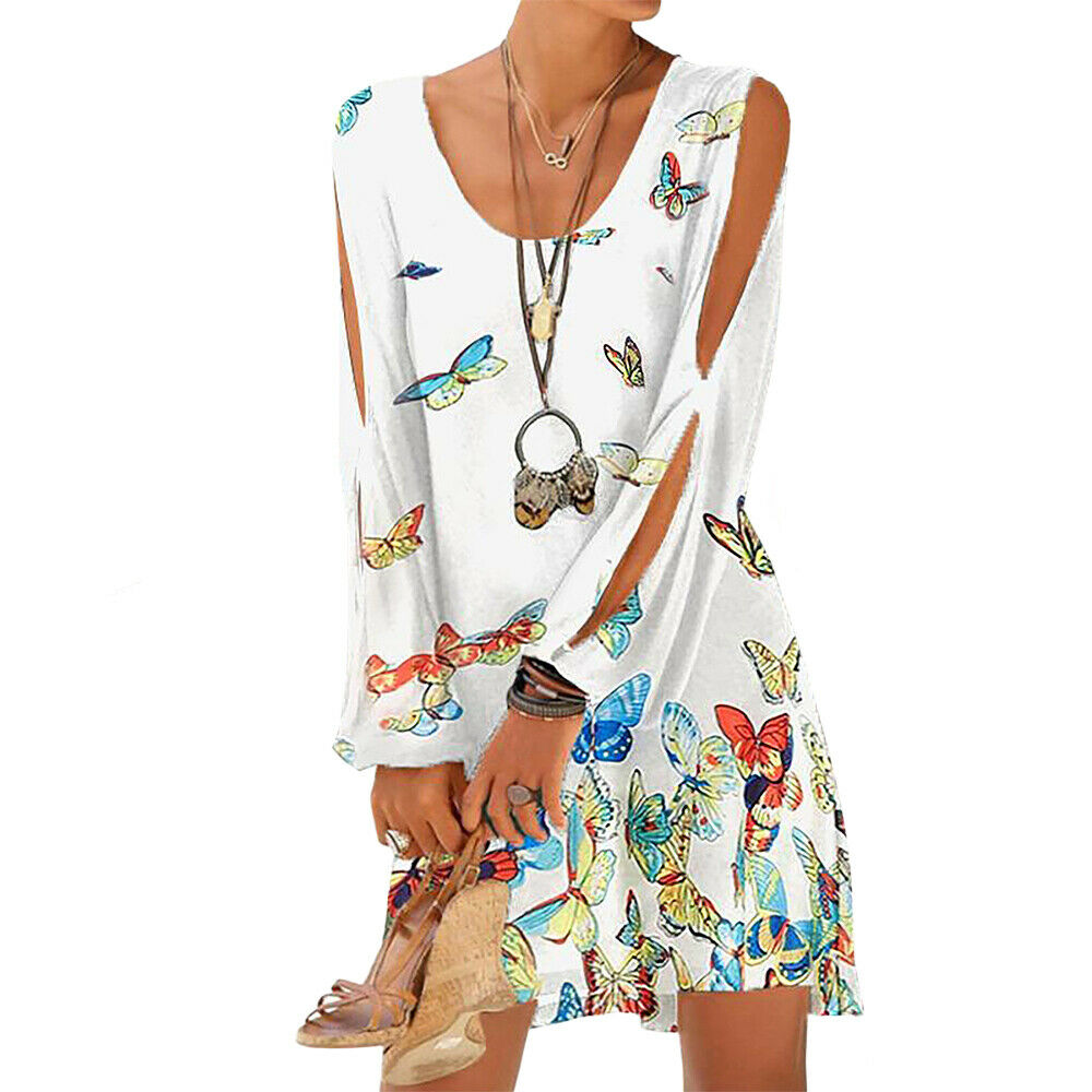 Women's Slit Long Sleeve Floral Mini Dress