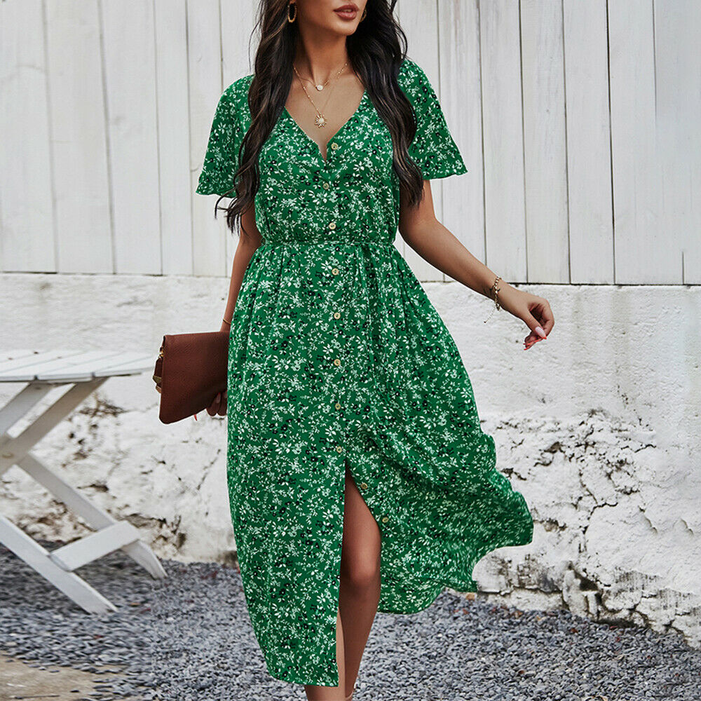 Casual Short Sleeve Split Maxi Dress