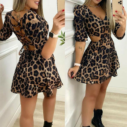 Leopard Print V Neck Mini Dress