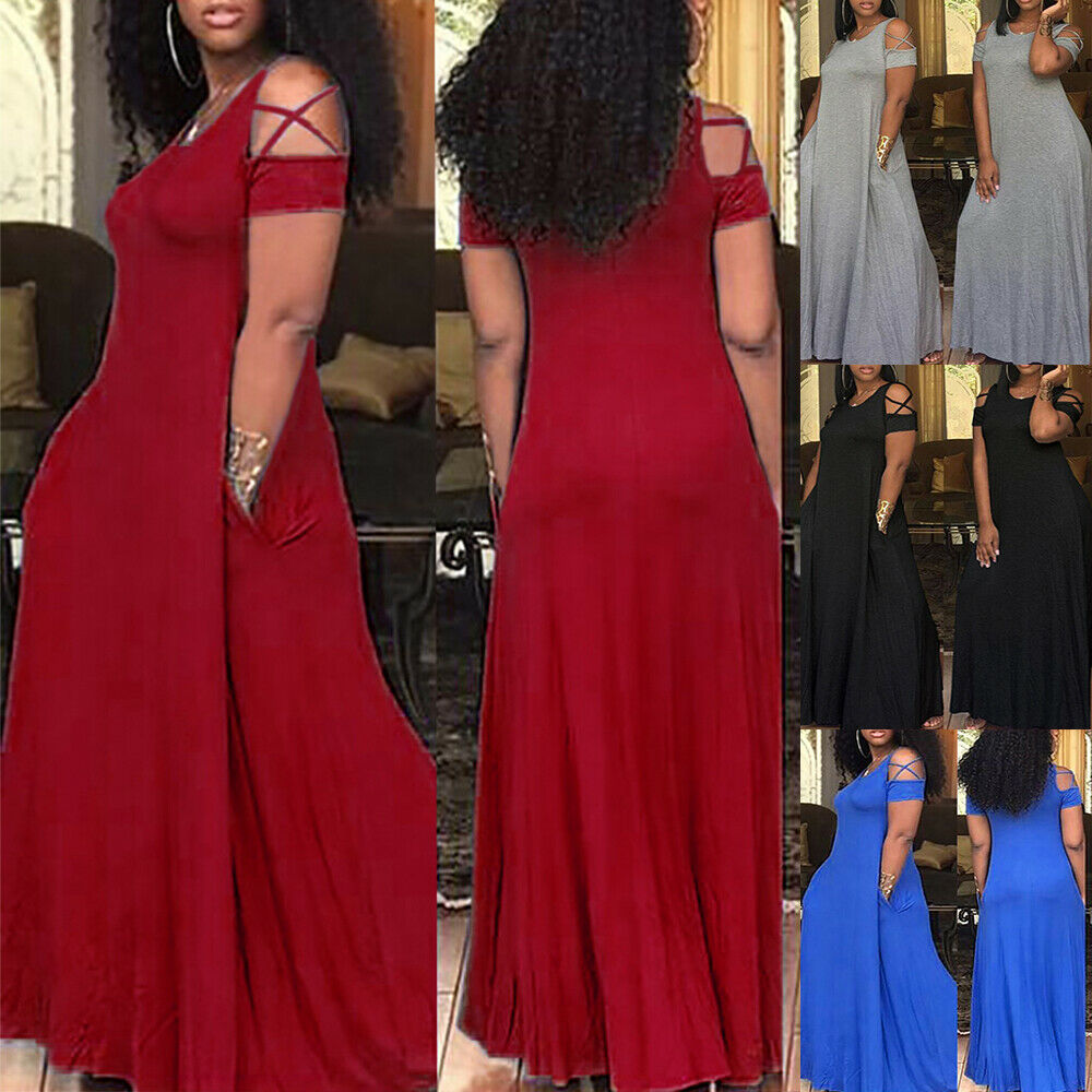 Cold Shoulder Short Sleeve Long Maxi Dress