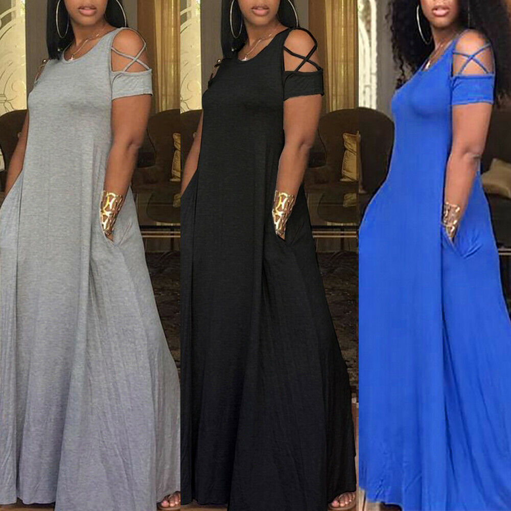 Cold Shoulder Short Sleeve Long Maxi Dress