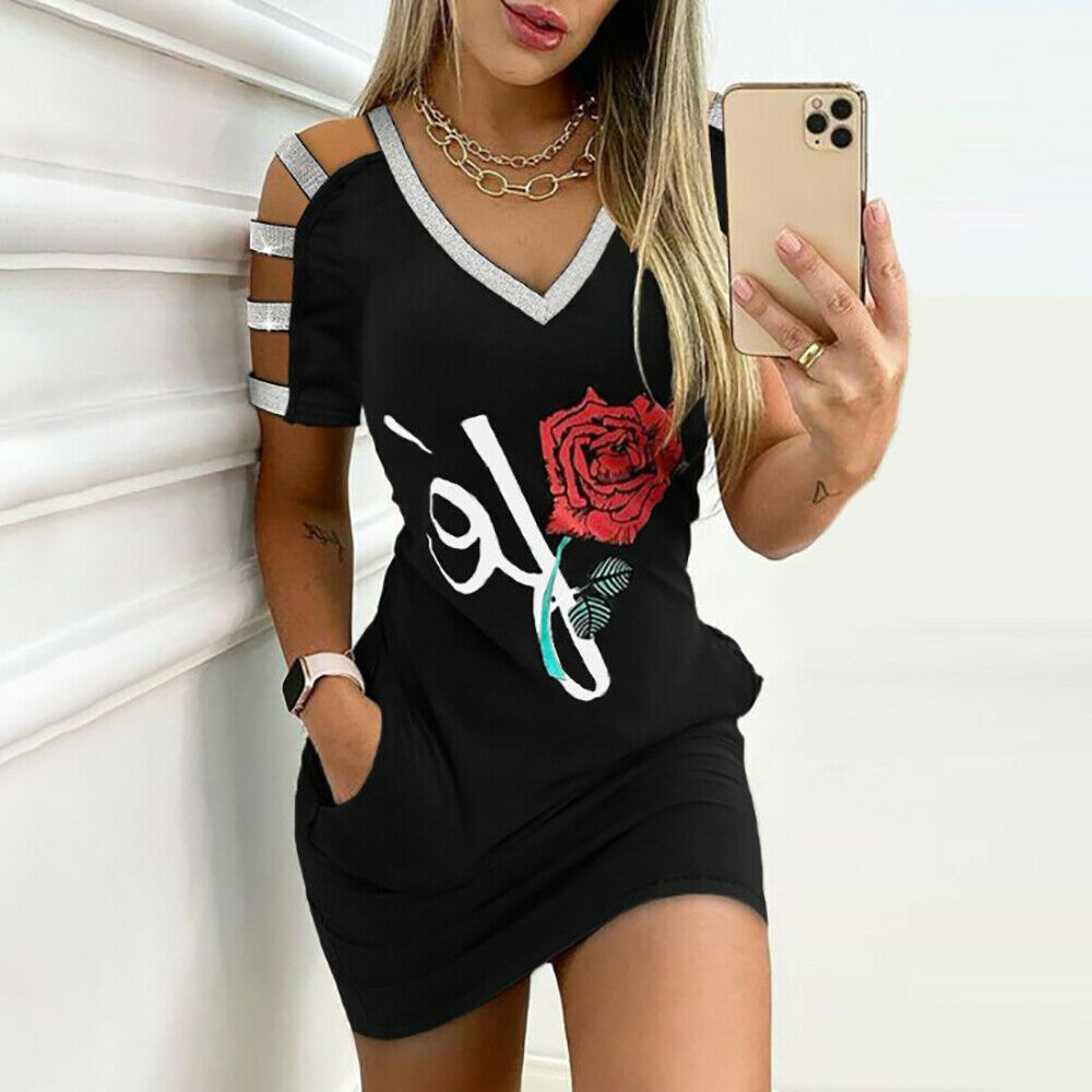 Womens Cold Shoulder Casual Sport Mini Dress