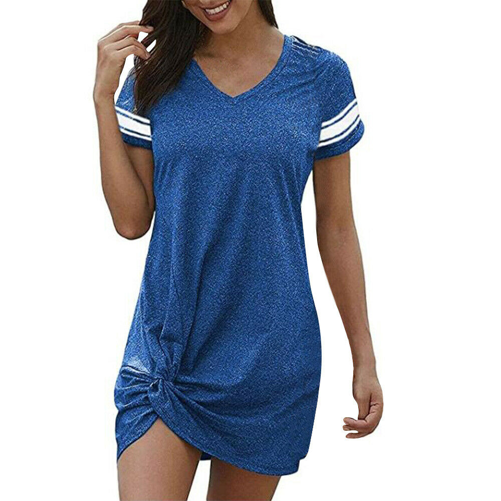 Casual Short Sleeve V Neck Tunic Mini T Shirt