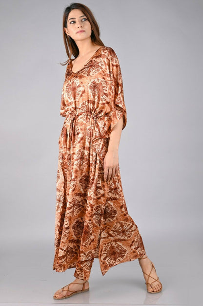 Women Kaftan Satin Kimono Sleeve Evening Gown