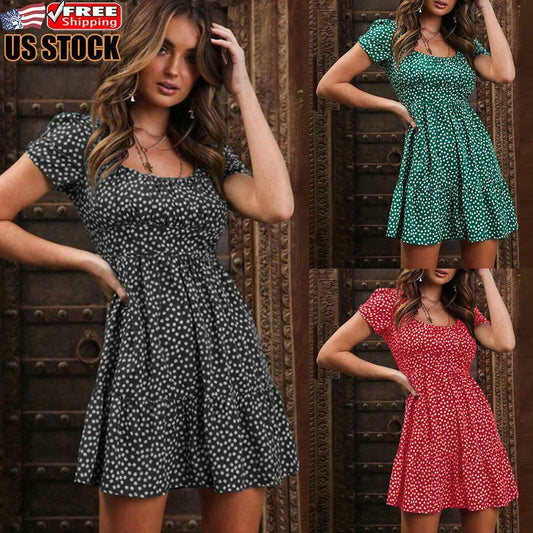 Women's Polka Dot Round Neck Mini Dress