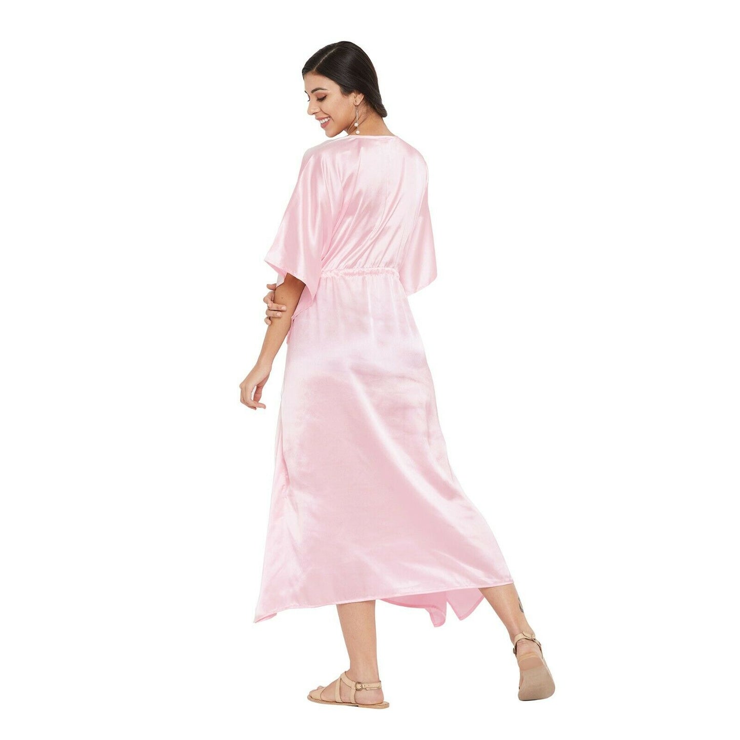 Women Kaftan Satin Kimono Sleeve Evening Gown