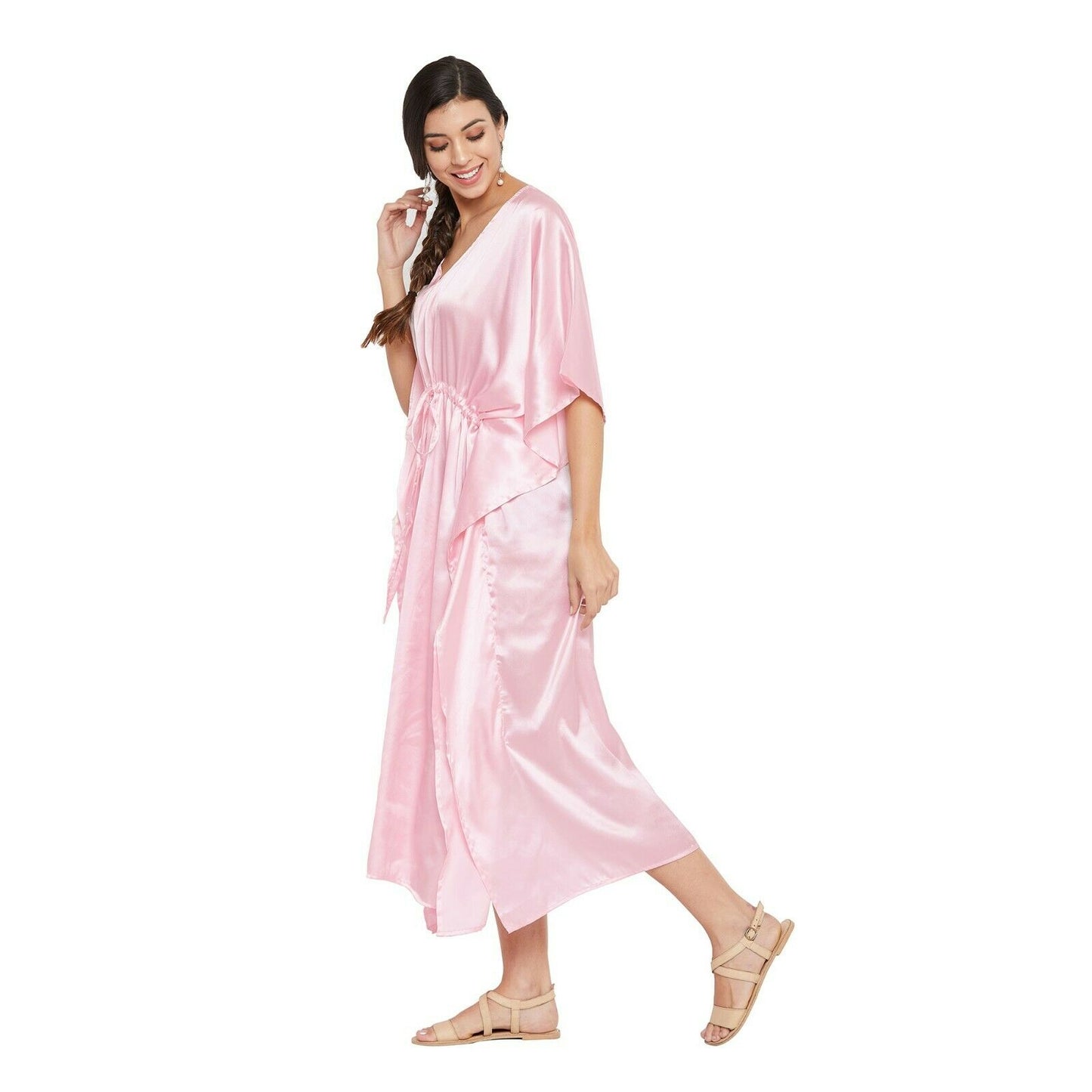 Women Kaftan Satin Kimono Sleeve Evening Gown