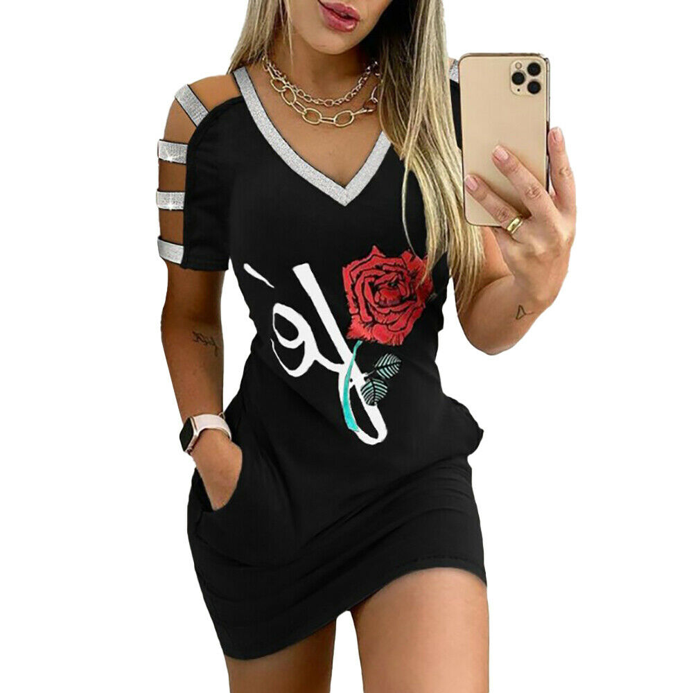 Womens Cold Shoulder Casual Sport Mini Dress