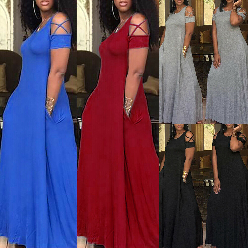 Cold Shoulder Short Sleeve Long Maxi Dress