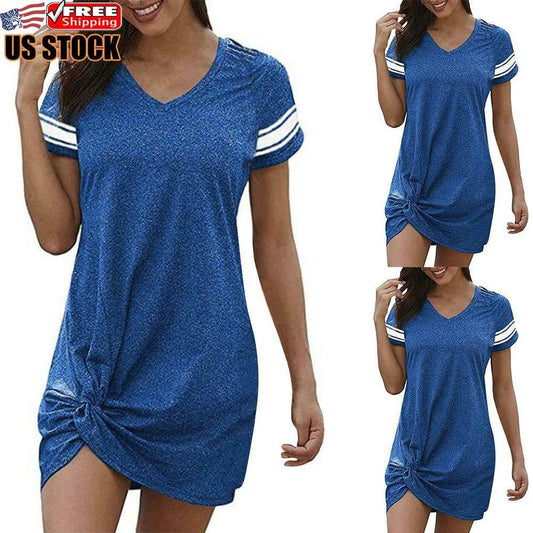 Casual Short Sleeve V Neck Tunic Mini T Shirt