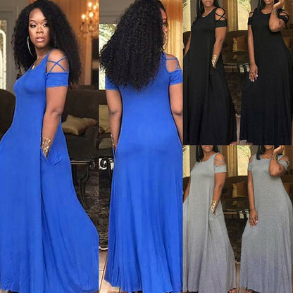 Cold Shoulder Short Sleeve Long Maxi Dress